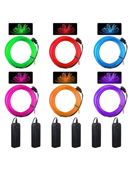 Luces LED Neon Portátiles Konohan 6 Piezas 5m Batería Luces LED Neon Portátiles Konohan 6 Piezas 5m Batería