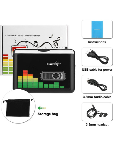 Reproductor de Cinta Cassette Portátil BlumWay a MP3 USB