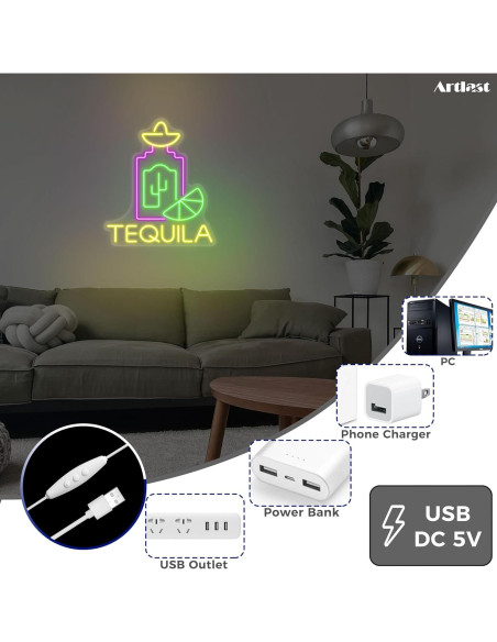 Letrero de Neón LED Tequila Artlast 35x30.7 cm para Bar