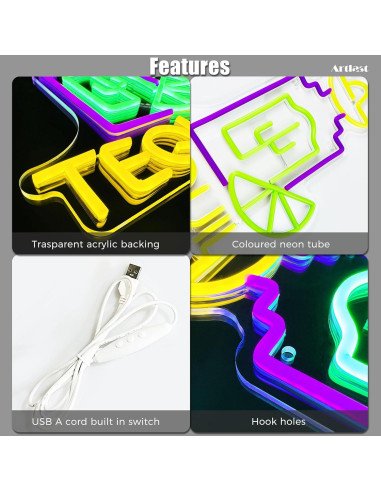 Letrero de Neón LED Tequila Artlast 35x30.7 cm para Bar