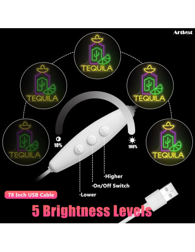 Letrero de Neón LED Tequila Artlast 35x30.7 cm para Bar