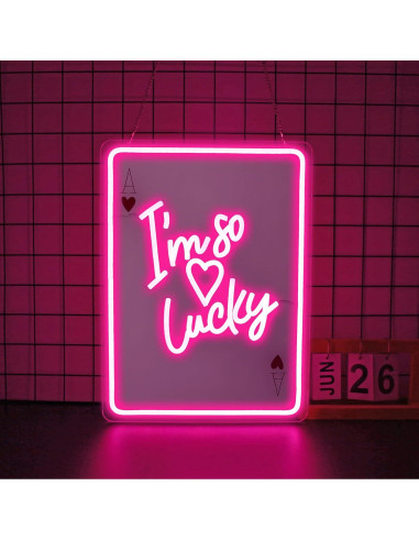 Letrero de Neón Rosa LED Soy Tan Afortunado 35x20 cm