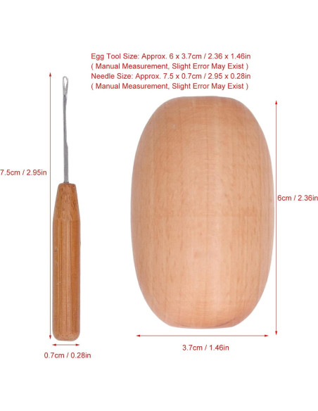 Huevo de Remendar de Madera de Haya Tnfeeon 6x3.7cm Huevo de Remendar de Madera de Haya Tnfeeon 6x3.7cm