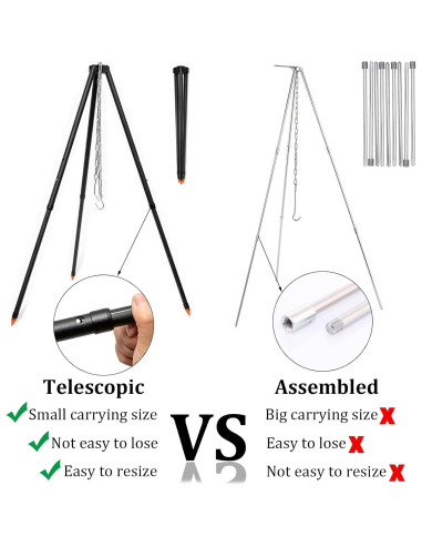 Trípode de Camping CAROYINO Ajustable 53-119 cm Aluminio