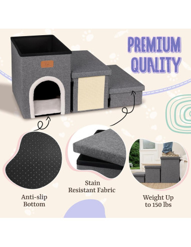 Escaleras Plegables para Perros Downluxe 3 Escalones Antideslizantes