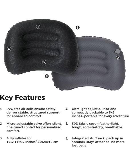 Almohada Inflable ATEPA Negra Ergonómica para Camping 0.09 kg Almohada Inflable ATEPA Negra Ergonómica para Camping 0.09 kg