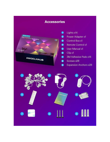 Apliques de Pared Inteligentes ANGELHALO LED RGB 14 Piezas