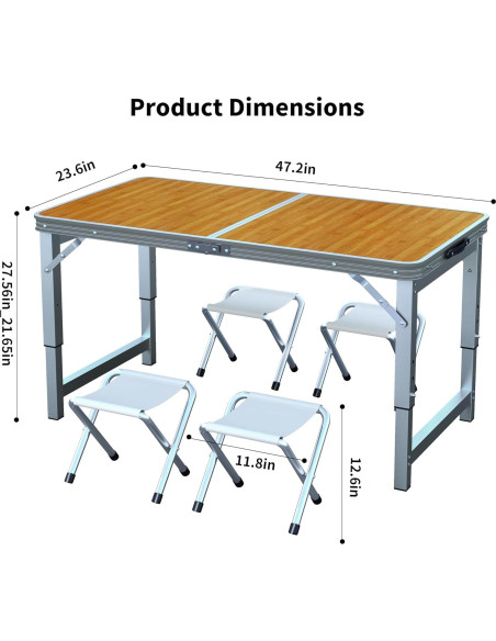 Mesa Plegable UNICOO 1.2m con 4 Sillas Ajustable Arce Miel Mesa Plegable UNICOO 1.2m con 4 Sillas Ajustable Arce Miel