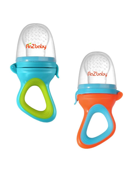 Alimentador de Sólidos RaZbaby 2 Piezas Azul y Naranja - Libre de BPA Alimentador de Sólidos RaZbaby 2 Piezas Azul y Naranja - Libre de BPA