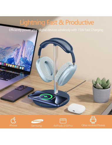 Soporte para Auriculares con Cargador Inalámbrico Hiwe 2 en 1