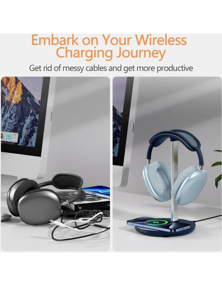 Soporte para Auriculares con Cargador Inalámbrico Hiwe 2 en 1 Soporte para Auriculares con Cargador Inalámbrico Hiwe 2 en 1