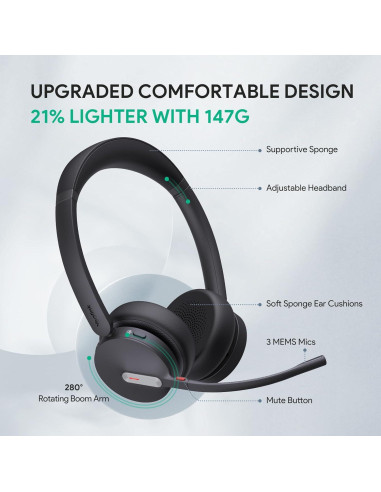 Auriculares Bluetooth Yealink BH70 con Soporte USB-C, 35h Batería
