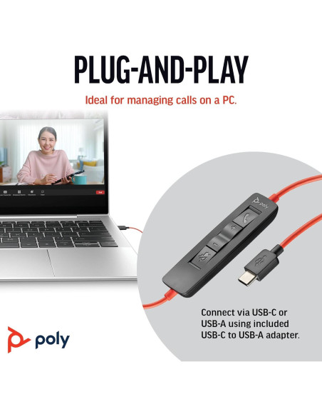 Auricular con cable Poly Blackwire 3210 USB-C - Micrófono con cancelación de ruido Auricular con cable Poly Blackwire 3210 USB-C - Micrófono con cancelación de ruido