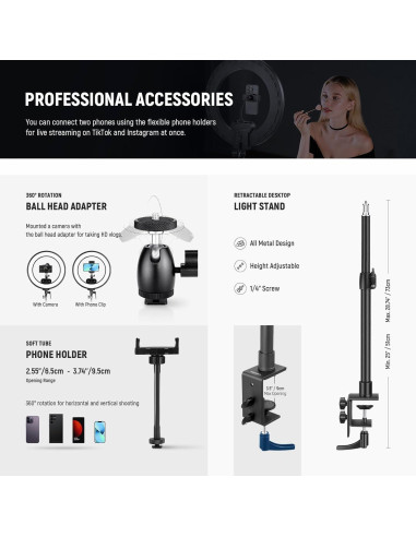 Luz de Anillo LED NEEWER RL45B 45W 18" Bi Color con Soporte