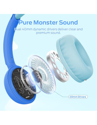 Auriculares Bluetooth Monster Cute SK100 Niños 60h Azul