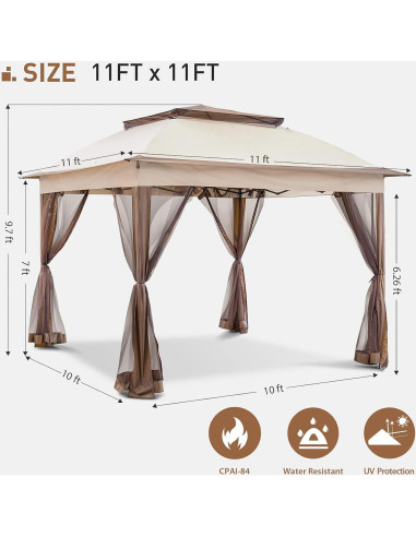 Gazebo Pop Up 3.35m x 3.35m MeetLeisure Beige con Mosquitera