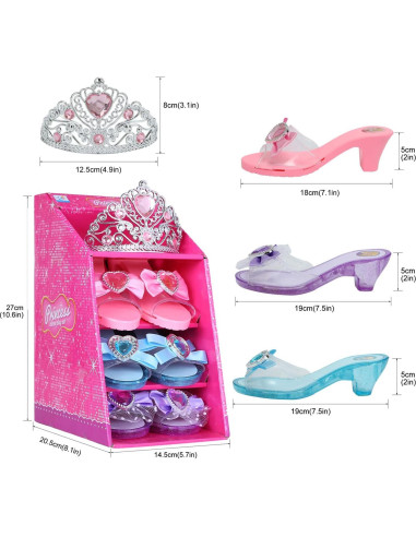 Conjunto de Juego de Princesa Mastom - 3 Pares de Zapatos + Tiara