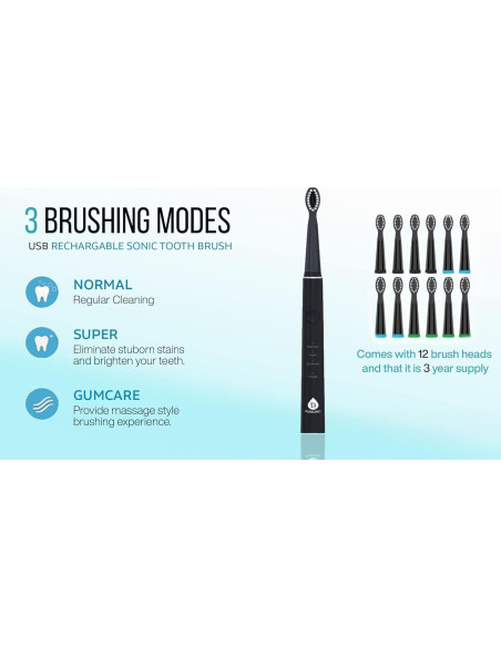 Cepillo de dientes sónico Pursonic TBUSB200-12 Negro 38000 RPM Cepillo de dientes sónico Pursonic TBUSB200-12 Negro 38000 RPM
