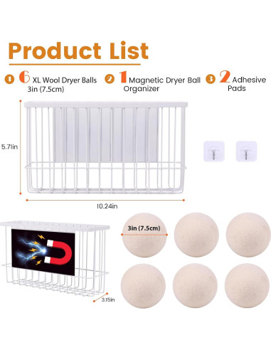 Soporte Magnético para Pelotas de Secadora JUNLYNEST - Organizador 6 Pelotas