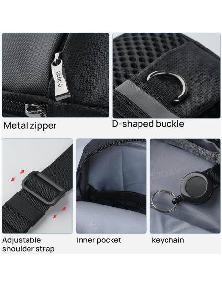Bolso Cruzado VADOO Mini Sling Antirrobo RFID Unisex Negro Bolso Cruzado VADOO Mini Sling Antirrobo RFID Unisex Negro
