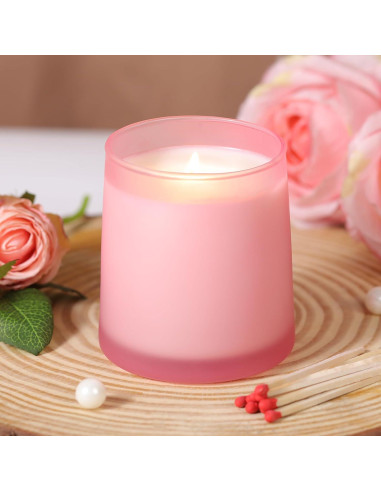DARJEN 12 Tarros de Vela Rosa Frosted 9 OZ para DIY