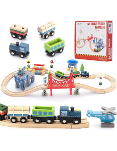 Juego de tren de madera 65PCS BetDEF con vías y accesorios 2