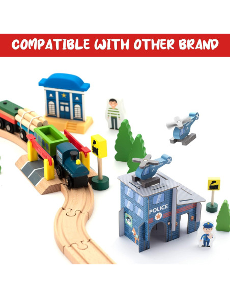 Juego de tren de madera 65PCS BetDEF con vías y accesorios Juego de tren de madera 65PCS BetDEF con vías y accesorios