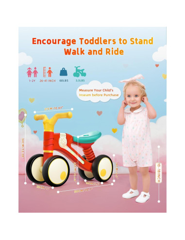 Bicicleta de Equilibrio QQP para Bebé 1-2 Años con Música