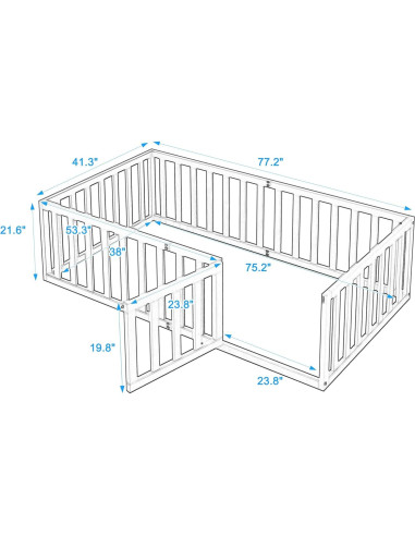 Cama de Piso Twin Bellemave para Niños con Barandillas Nuez