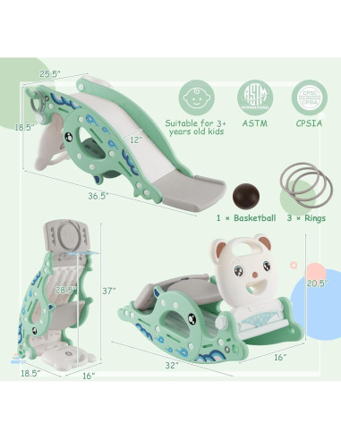 Costzon Juguete Deslizante y Balanceo 4 en 1 Verde para Niños