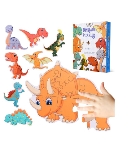 Rompecabezas de Dinosaurios BEESTECH para Niños 2-4 Años - 8 Piezas