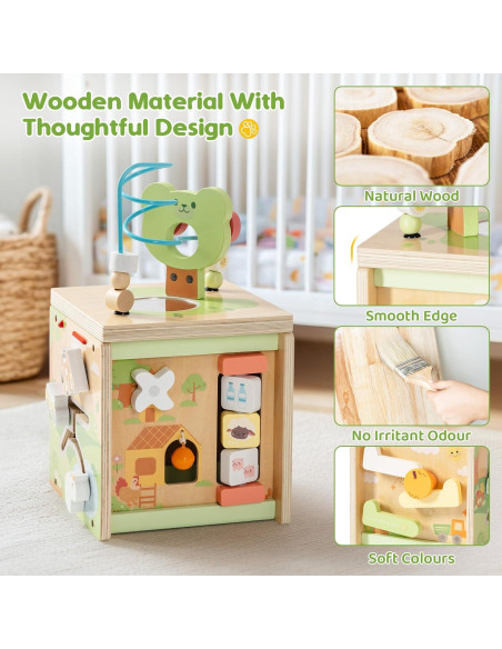 Cubo de Actividad de Madera ROBOTIME 9 en 1 para Niños 1-3 Años Cubo de Actividad de Madera ROBOTIME 9 en 1 para Niños 1-3 Años