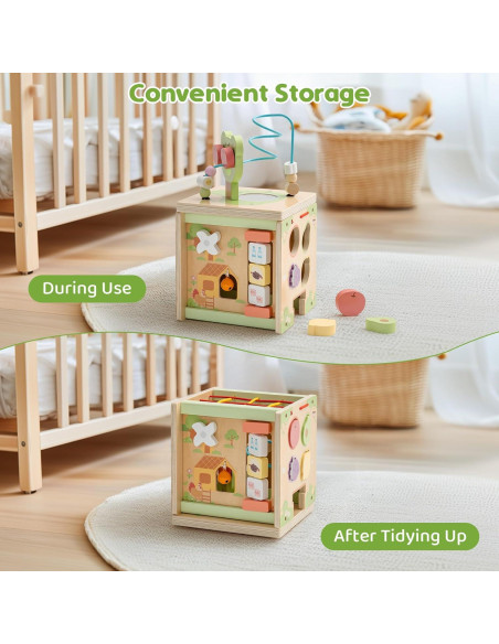 Cubo de Actividad de Madera ROBOTIME 9 en 1 para Niños 1-3 Años Cubo de Actividad de Madera ROBOTIME 9 en 1 para Niños 1-3 Años