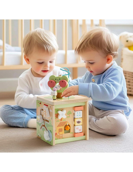 Cubo de Actividad de Madera ROBOTIME 9 en 1 para Niños 1-3 Años Cubo de Actividad de Madera ROBOTIME 9 en 1 para Niños 1-3 Años
