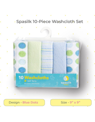 Conjunto de Toallitas de Baño Spasilk 10 Piezas Puntos Azules