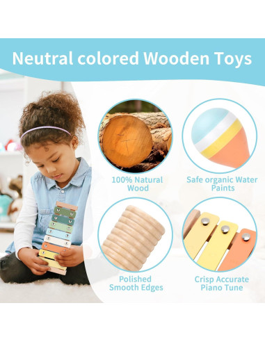 Set de Instrumentos Musicales de Madera ZJEFUNS 9 en 1 para Bebés