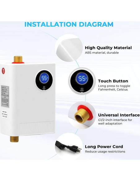 Calentador de Agua Instantáneo Eléctrico DOYXC 3000W 110V Bajo Fregadero Calentador de Agua Instantáneo Eléctrico DOYXC 3000W 110V Bajo Fregadero