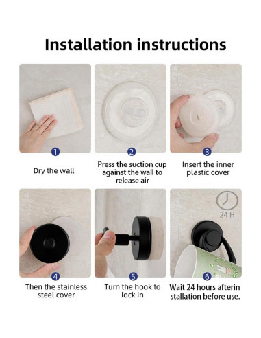 Ganchos de Ventosa AuraHaven 2 Unidades Negro Mate 5 kg