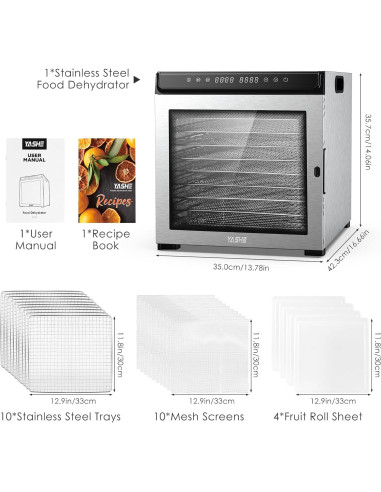 Deshidratador de Alimentos YASHE FD1001 10 Bandejas 1100W