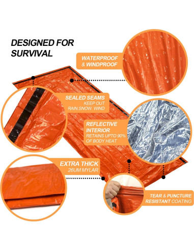 Saco de Dormir de Emergencia HOYUTNESS Bivy Sack - Paquete de 2