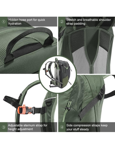 Mochila de Senderismo KAILAS Q-WIND II 28L Impermeable Verde