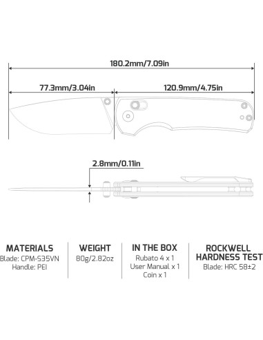 Cuchillo Plegable OKNIFE Rubato 4 Acero CPM-S35VN 7.72 cm