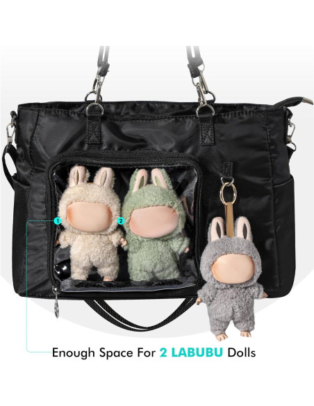 Bolsa Tote Negra con Ventana para Muñecas Labubu POP MART Bolsa Tote Negra con Ventana para Muñecas Labubu POP MART