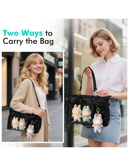Bolsa Tote Negra con Ventana para Muñecas Labubu POP MART Bolsa Tote Negra con Ventana para Muñecas Labubu POP MART