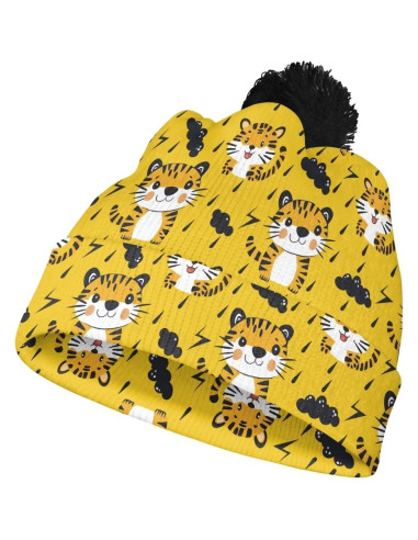 Gorro de Invierno Tejido para Niños Kawaii con Bola de Pelaje