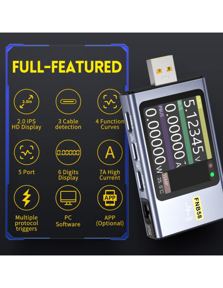 Probador USB FNIRSI FNB58 4-28V 7A LCD Multímetro Probador USB FNIRSI FNB58 4-28V 7A LCD Multímetro