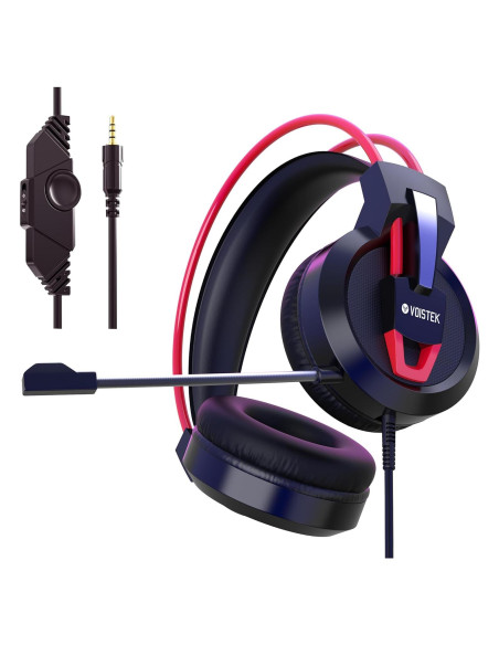 Auriculares Gaming Voistek V9 Rojo con Micrófono 50mm Auriculares Gaming Voistek V9 Rojo con Micrófono 50mm