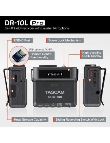 Grabadora de Campo TASCAM DR-10L Pro con Micrófono Lavalier