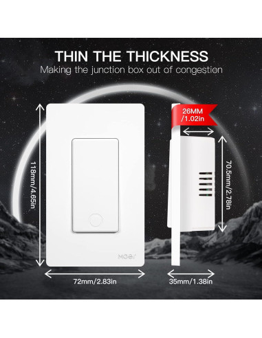 Interruptor de Luz Inteligente MOES WiFi 3 Vías Blanco 139g