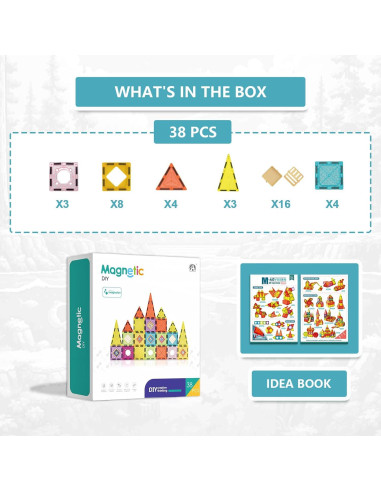 Juego de Bloques Magnéticos RUBLELITIE 38 Pcs para Niños 3-8 Años
